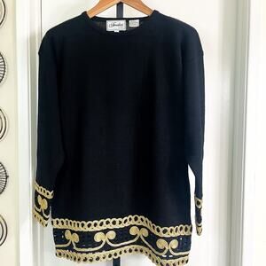 Fredrini Womens Wool Blend Vintage Glam Tunic Sweater - Black Gold, Size L